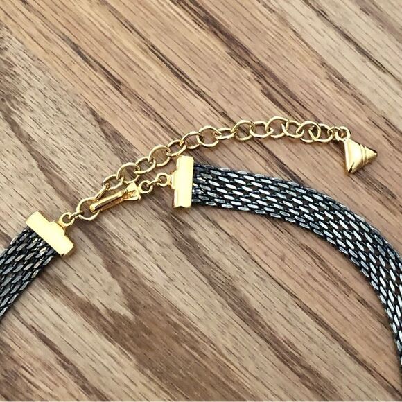 Liz Claiborne | Two-Tone Mesh Collar Necklace | 16” Adjustable - Picture 3 of 4